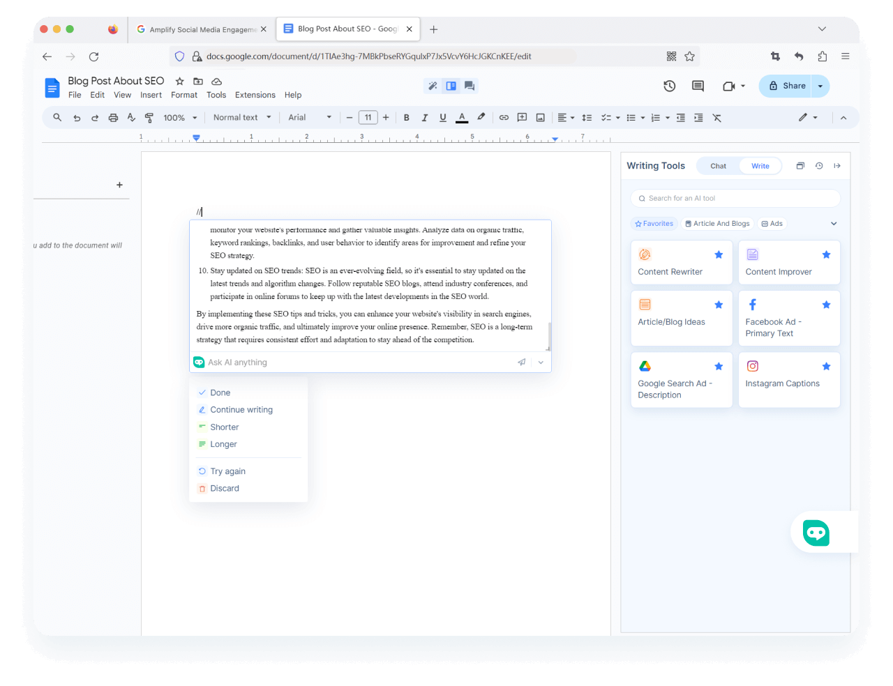 Skriv i Google Docs som i <span class="text-[#00D3B6]">Notion AI</span>
